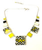 Yellow, White & Black Beaded Fused Glass Choker with Stained Glass
