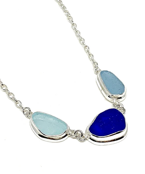 Aqua & Cobalt 3 Piece Sea Glass Necklace