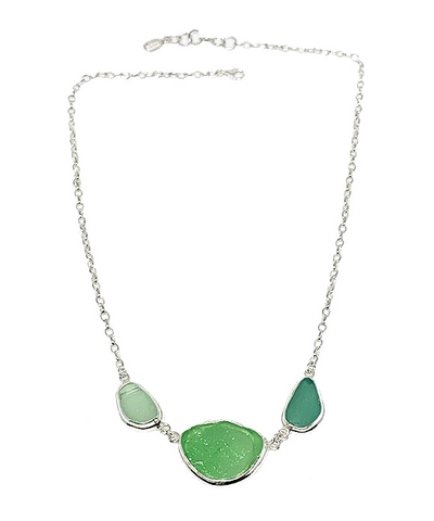 Various Shades of Textured Green Sea Glass 3 Piece Necklace