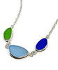 Lime Green,  Aqua & Cobalt 3 Piece Sea Glass Necklace
