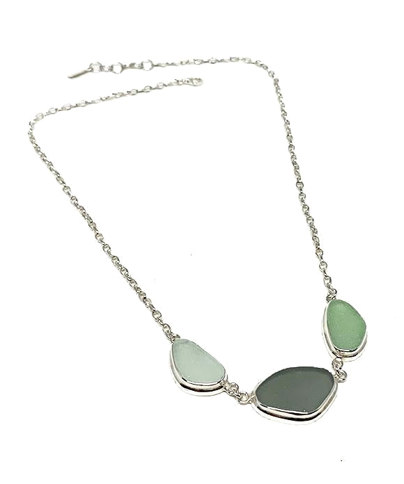 Clear, Light Grey & Aqua 3 Piece Sea Glass Necklace