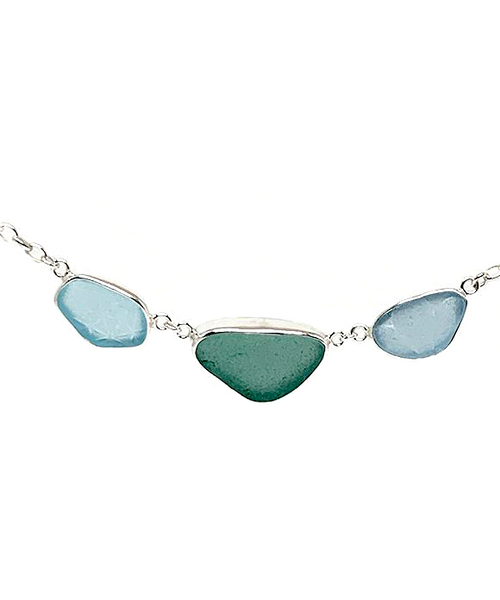 Textured Aqua, Turquoise & Textured Soft Blue 3 Piece Sea Glass Necklace