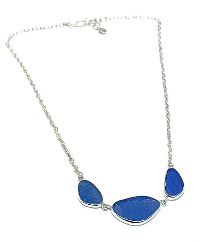 Textured Blue 3 Piece Sea Glass Necklace