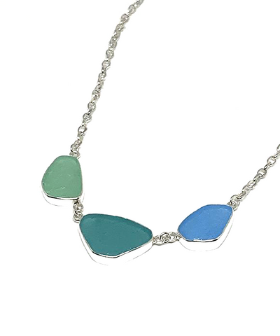 Textured Light Green, Turquoise & Aqua 3 Piece Sea Glass Necklace