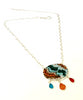 Turquoise, Orange & Red Abstract Beaded Fused Glass Choker with Sea Glass Drops