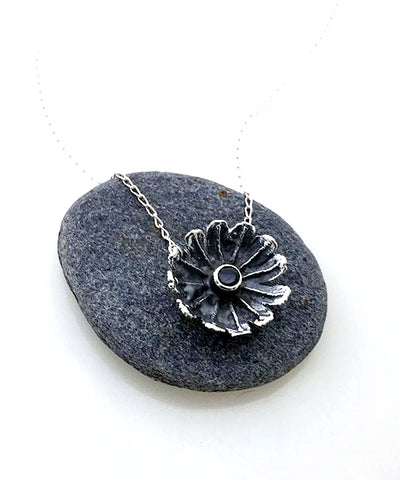 Poppy Necklace Cast in Sterling Silver with Faceted Garnet Stone