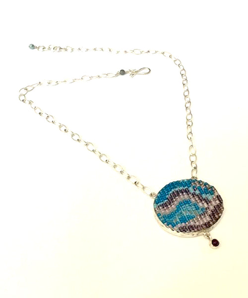 Turquoise & Purple Abstract Beaded Fused Glass Choker with Amethyst