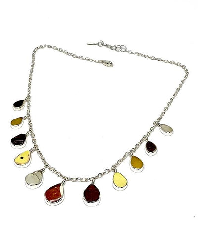 Textured Brown & Amber Sea Glass and Sea Pottery 11 Piece Charm Necklace