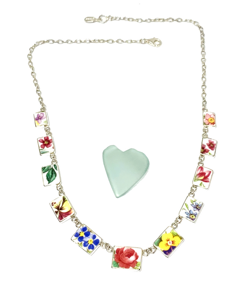 Colorful Floral Vintage Pottery 11 Piece Necklace