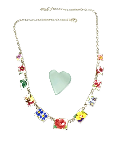 Colorful Floral Vintage Pottery 11 Piece Necklace