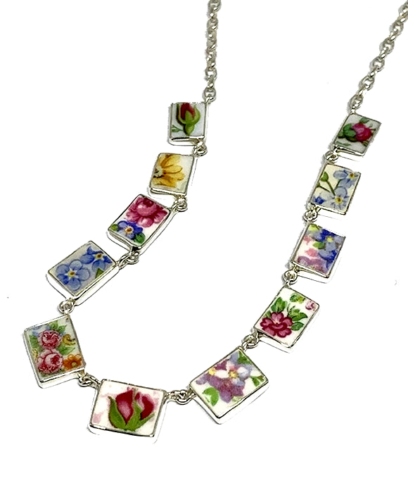 Colorful Floral Vintage Pottery 11 Piece Necklace