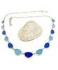 Soft Blue, Aqua and Textured Dark Cobalt Blue 13 Piece Sea Glass Necklace