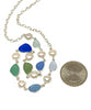 Blue, Green & Aqua Sea Glass with Pearl 15 Piece Necklace