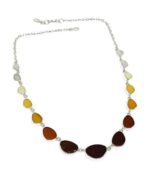 Brown, Amber to Clear Graduating 15 Piece Sea Glass Necklace