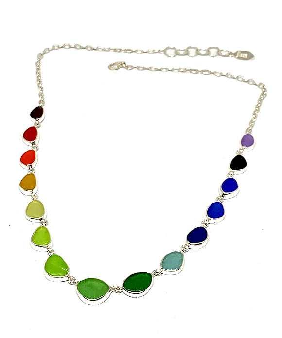 Rare Rainbow Sea Glass 15 Piece Necklace