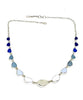 Clear, White Milk Glass, Blue to Cobalt Graduating 15 Piece Sea Glass Necklace
