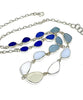 Clear, White Milk Glass, Blue to Cobalt Graduating 15 Piece Sea Glass Necklace