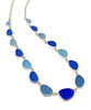 Soft Blue, Aqua and Dark Cobalt Blue Graduating 15 Piece Sea Glass Necklace