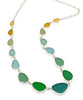 Green, Blue, Aqua, Grey and Amber Graduating 15 Piece Sea Glass Necklace