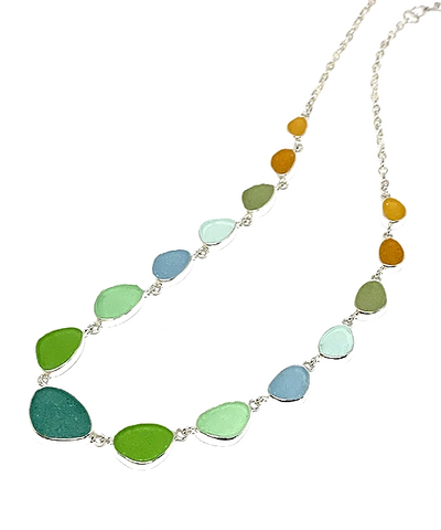 Light Earth Tone Graduating 15 Piece Sea Glass Necklace