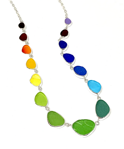 Rare Rainbow Sea Glass 15 Piece Necklace