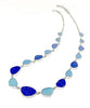 Aqua, Blue and Textured Coblat Graduating 17 Piece Sea Glass Necklace