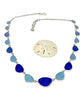 Aqua, Blue and Textured Coblat Graduating 17 Piece Sea Glass Necklace