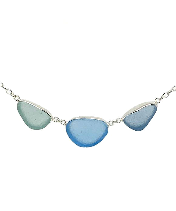 Shades of Blues & Aqua 3 Piece Sea Glass Necklace