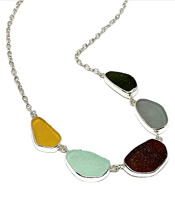 Earth Tone 5 Piece Sea Glass Necklace