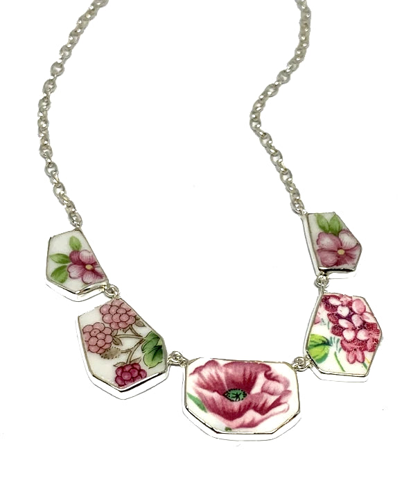 Pink Flower Vintage Pottery 5 Piece Necklace