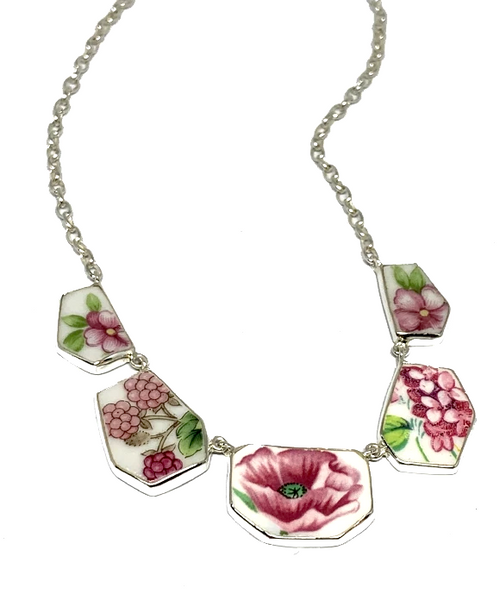 Pink Flower Vintage Pottery 5 Piece Necklace