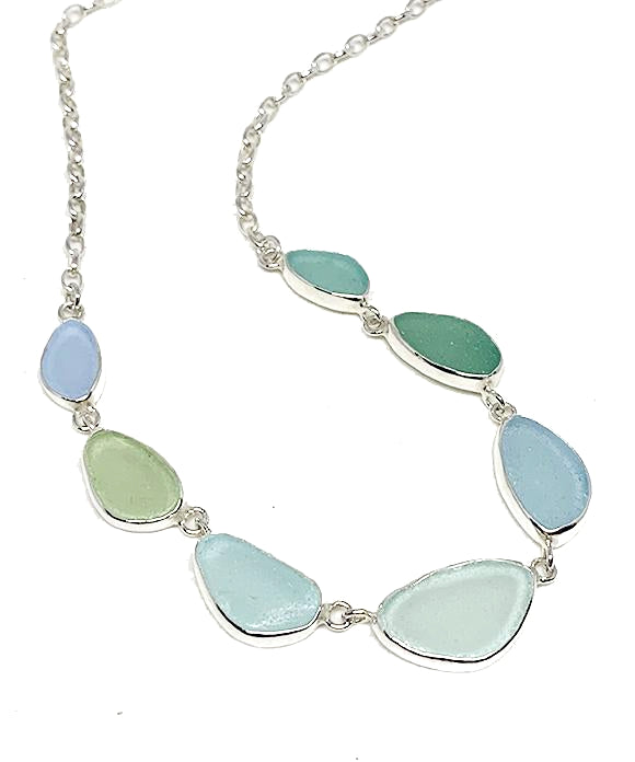 Soft Aqua and Blue 7 Piece Sea Glass Necklace