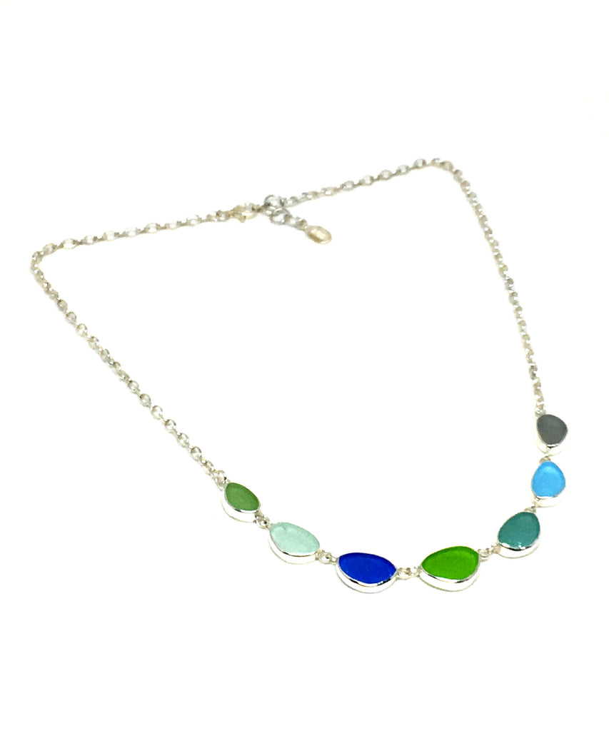 Green, Aqua & Blue 7 Piece Sea Glass Necklace