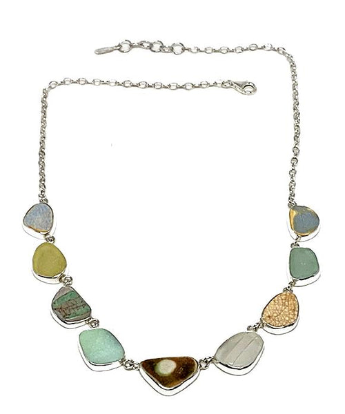 Pastel Sea Glass and Textured Sea Pottery 9 Piece Sea Glass Necklace