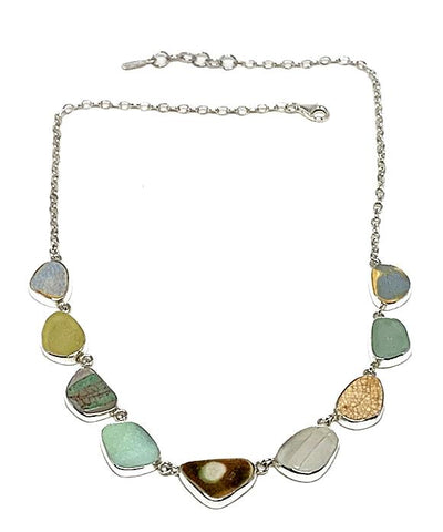 Pastel Sea Glass and Textured Sea Pottery 9 Piece Sea Glass Necklace
