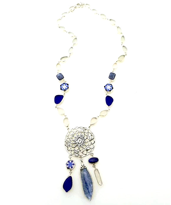 Sea Glass and Kyanite Dream Catcher Necklace