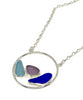 Aqua, Purple and Cobalt Blue Sea Glass Hoop Necklace