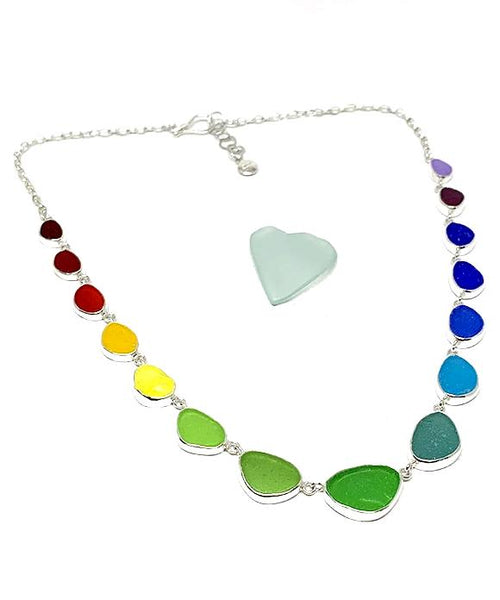 Rare Rainbow Sea Glass 15 Piece Necklace