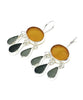 Dark Amber & Gray Sea Glass Chandelier Earrings