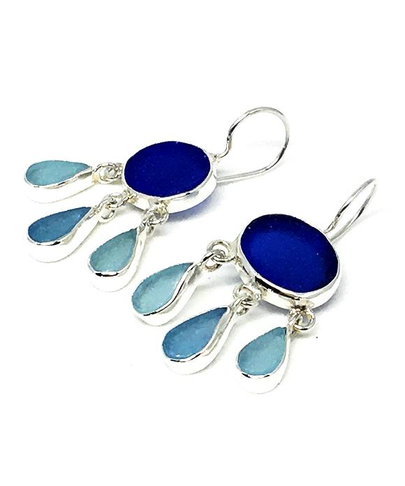 Cobalt & Aqua Sea Glass Chandelier Earrings
