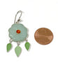 Hand Carved Amazonite Stone Flower with Carnelian and Sea Glass Leaves Double Drop Earrings #1