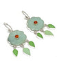 Hand Carved Amazonite Stone Flower with Carnelian and Sea Glass Leaves Double Drop Earrings #1