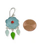 Hand Carved Amazonite Stone Flower with Carnelian and Sea Glass Leaves Double Drop Earrings #2
