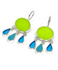 Bright Lime Green & Turquoise Stained Glass Chandelier Style Earrings