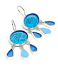 Clear Textured Turquoise with Aqua & Blue Stained Glass Chandelier Style Earrings