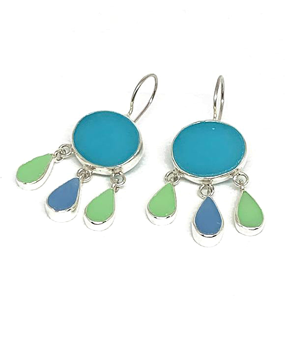 Turquoise, Mint & Sky Blue Stained Glass Chandelier Style Earrings