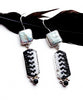 Black and White Beaded Glass with Square Pearl Double Drop Earrings