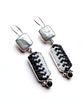 Black and White Beaded Glass with Square Pearl Double Drop Earrings
