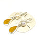 Amber Sea Glass with Pearl Earrings Double Drop Earrings