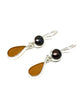 Dark Amber Sea Glass with Brown Pearl Earrings